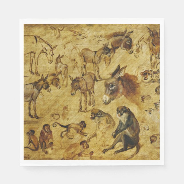 Guardanapo De Papel Estudos de Animais: Macacos, Macacos, Gatos e Cães (Frente)