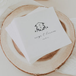 Guardanapo De Papel Eternos Vinhas Negras Crest Monograma de Casamento