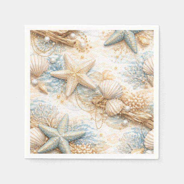 Guardanapo De Papel Eterntal Tides Coastal Watercolor Beach Wedding (Frente)