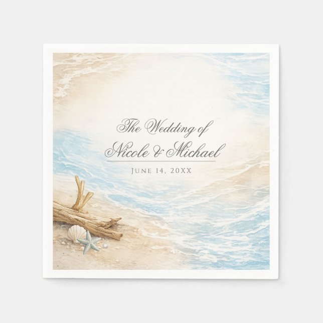 Guardanapo De Papel Eterntal Tides Coastal Watercolor Beach Wedding (Frente)