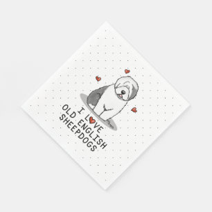 Guardanapo De Papel Eu Amo Cães-De-Ovelha Inglês (Cinza 1) Fofo OES