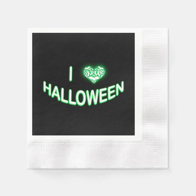 Guardanapo De Papel Eu Amo Halloween (Bastty Love Heart) Verde Branco (Frente)