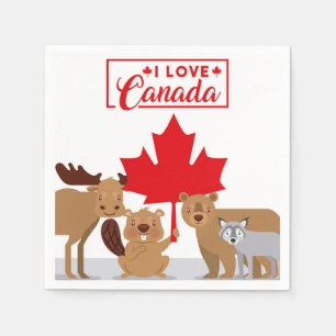 Guardanapo De Papel Eu amo o dia do lobo Canadá do urso do castor