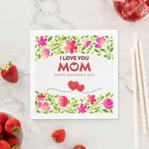 Guardanapo De Papel "Eu Amo Você Mamãe" Dia das Mães Floral