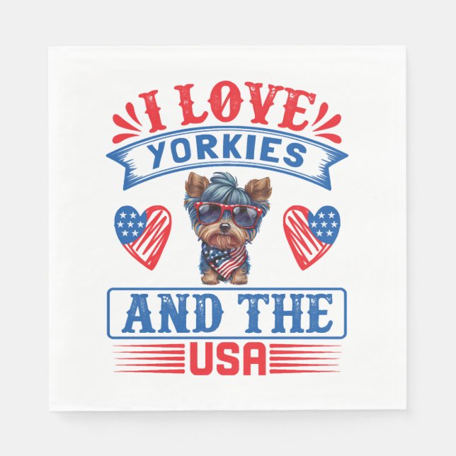 Guardanapo De Papel Eu amo Yorkies e os EUA 01 (Frente)
