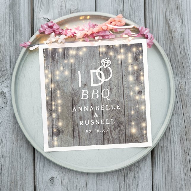 Guardanapo De Papel Eu faço Luzes Rústicas de Madeira Noivado (I do BBQ Rustic Lights Wood Engagement Napkins)