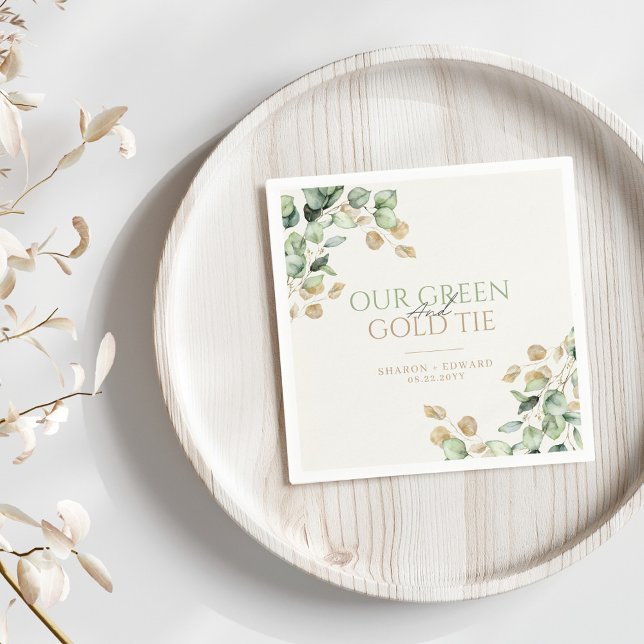 Guardanapo De Papel Eucalipto Botânico Nosso Casamento Verde E Dourado (Criador carregado)