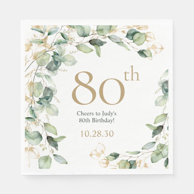 Guardanapo De Papel Eucalipto de 80º Aniversário (Frente)