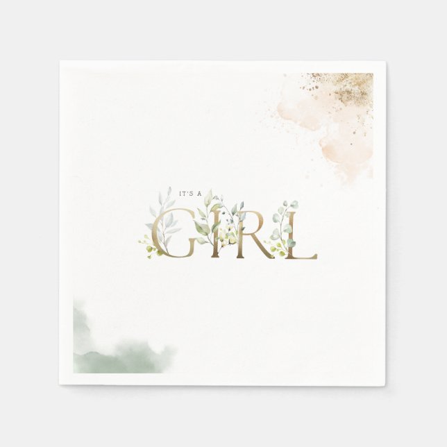 Guardanapo De Papel Eucalipto Dourado verde É um Chá de fraldas (Frente)