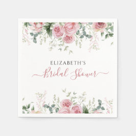 Guardanapo De Papel Eucalipto Elegante e Rosas Rosa Convidam