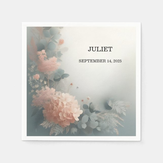 Guardanapo De Papel Eucalipto em Renda Tule Azul Poeirento Chá de Noiv (Frente)