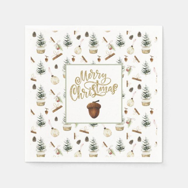 Guardanapo De Papel Eucalyptus Acorns Christmas (Frente)