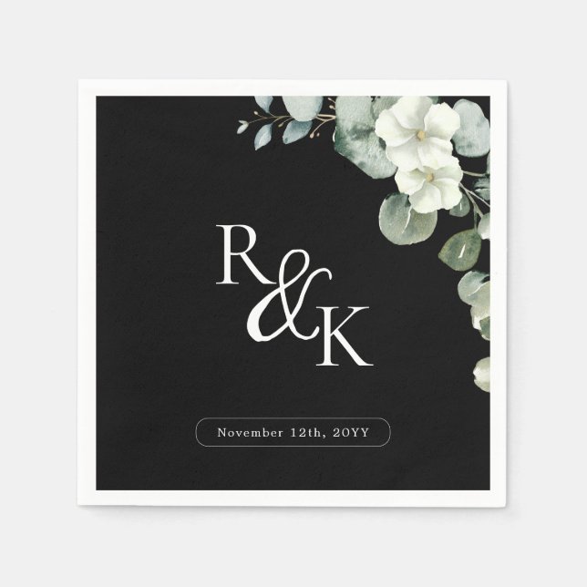 Guardanapo De Papel Eucalyptus Black & White Minimalist wedd (Frente)