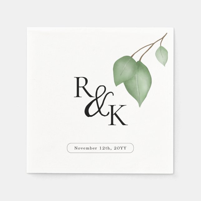 Guardanapo De Papel Eucalyptus Black & White Minimalist wedd (Frente)