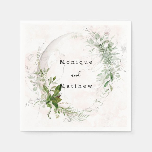 Guardanapo De Papel Eucalyptus Blush Casamento Rosa Elegante Russo (Frente)