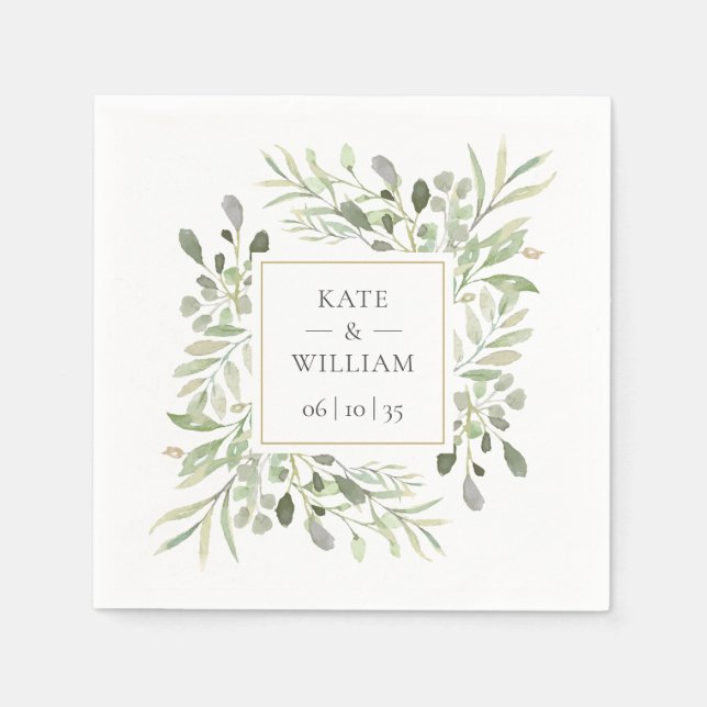 Guardanapo De Papel Eucalyptus Botanical Wedding Greenerase Folhas (Frente)