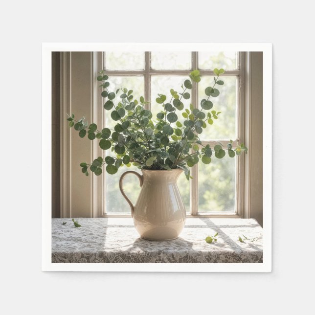 Guardanapo De Papel Eucalyptus Buquê Em Lace Tablecloth (Frente)