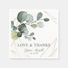 Guardanapo De Papel Eucalyptus Dourada Abstrato Love and Obrigado Pape