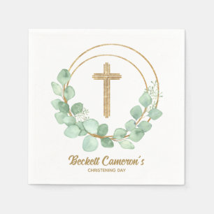 Guardanapo De Papel Eucalyptus Dourado Cross Christening