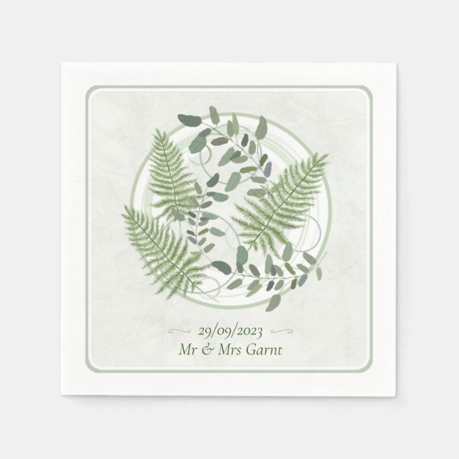 Guardanapo De Papel Eucalyptus & Fern Rings Papel de Casamento Napkin (Frente)