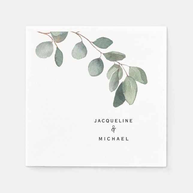 Guardanapo De Papel Eucalyptus Foliage Weding Modern Cocktail Napkins (Frente)