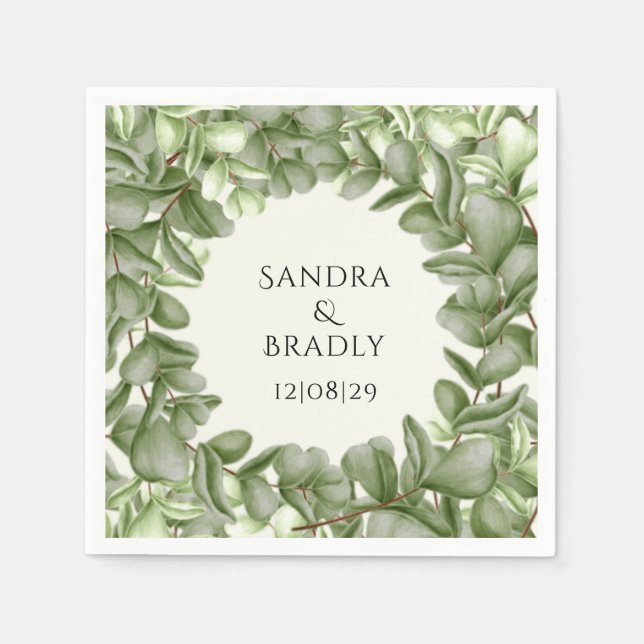 Guardanapo De Papel Eucalyptus Greenerage Foliage Watercolor Wreath (Frente)