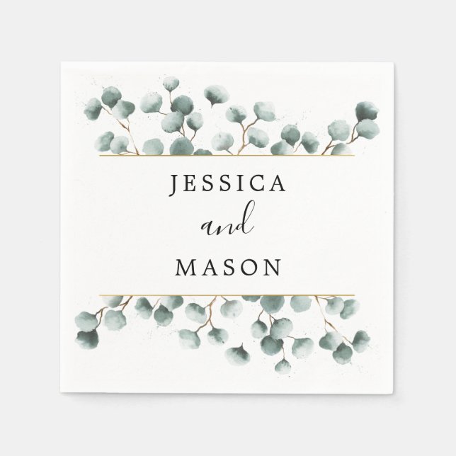 Guardanapo De Papel Eucalyptus Greenery Casamento Cocktail Napkin (Frente)