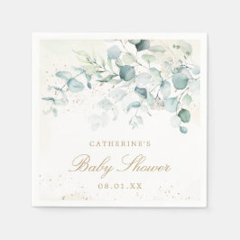 Guardanapo De Papel Eucalyptus Greenery Dourado Elegante Chá de fralda