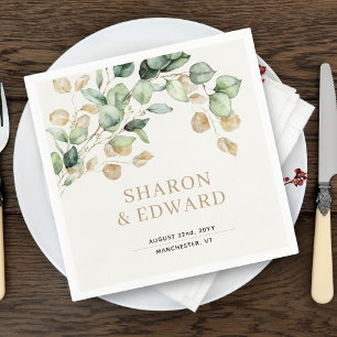 Guardanapo De Papel Eucalyptus Greenery e Casamento Chic Dourado