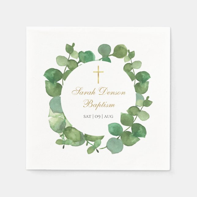Guardanapo De Papel Eucalyptus Greenery Floral Baptism Christening (Frente)