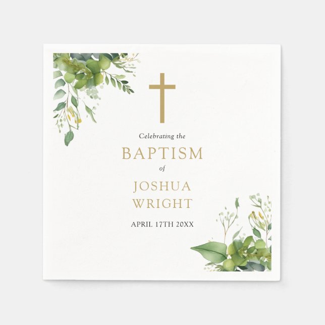 Guardanapo De Papel Eucalyptus Greenery Floral Baptism Christening (Frente)