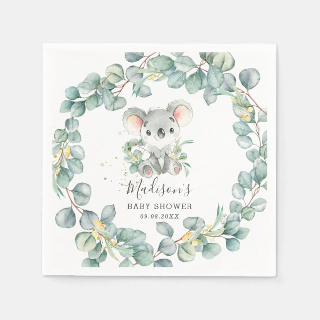 Guardanapo De Papel Eucalyptus Greenery Koala Baby Boy Shower Birthday (Frente)