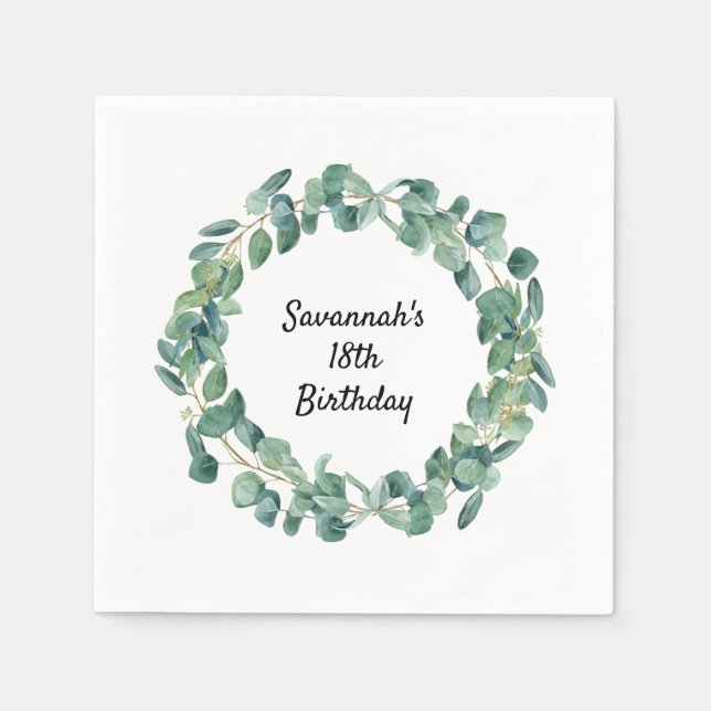 Guardanapo De Papel Eucalyptus greenery Wreath name script aniversario (Frente)