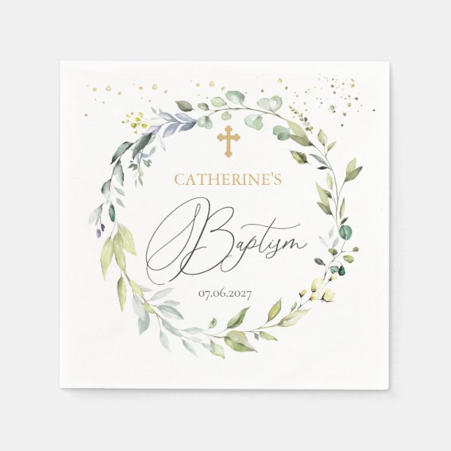 Guardanapo De Papel Eucalyptus Herbal Cross Baby Baptism (Frente)