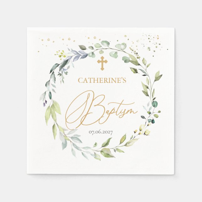 Guardanapo De Papel Eucalyptus Herbal Cross Baby Baptism Napkins (Frente)