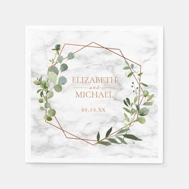 Guardanapo De Papel Eucalyptus Marble Wedkin Geométrico de Cobre (Frente)