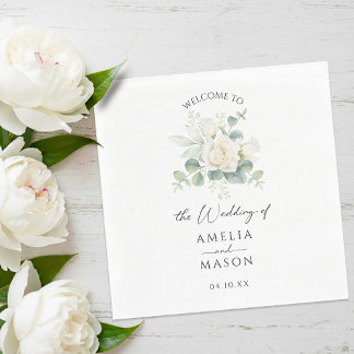 Guardanapo De Papel Eucalyptus Rose Floral White Paper Wedding 