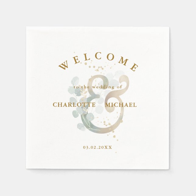 Guardanapo De Papel Eucalyptus verde-ouro, amante de casamento (Frente)