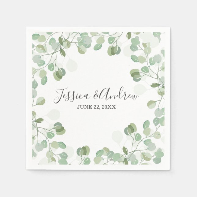 Guardanapo De Papel Eucalyptus Wedding Napkin Botânico Personalizado (Frente)