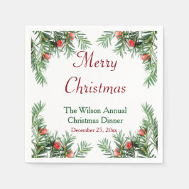 Guardanapo De Papel Evergreen e Red Berries no Natal Napkins