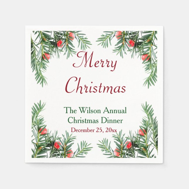 Guardanapo De Papel Evergreen e Red Berries no Natal Napkins (Frente)