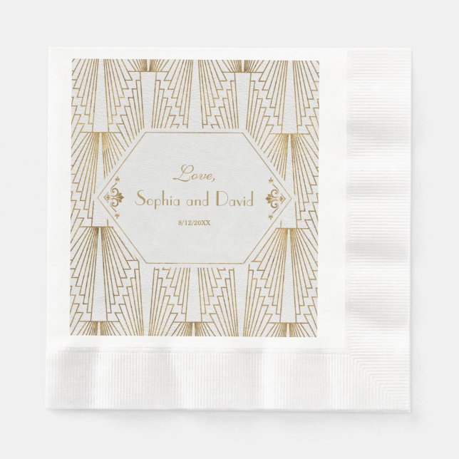 Guardanapo De Papel Excelente Gatsby Art Deco Casamento Branco Dourado (Frente)