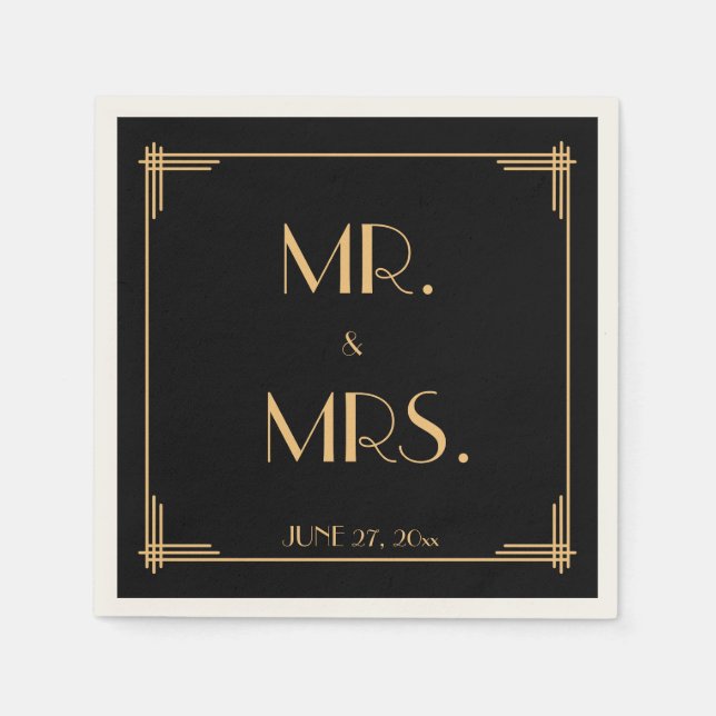 Guardanapo De Papel Excelente Negro Gatsby Art Deco Casamento Napkins (Frente)