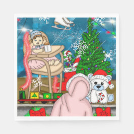 Guardanapo De Papel Exibição da Janela de Natal Nostálgica desenhada à