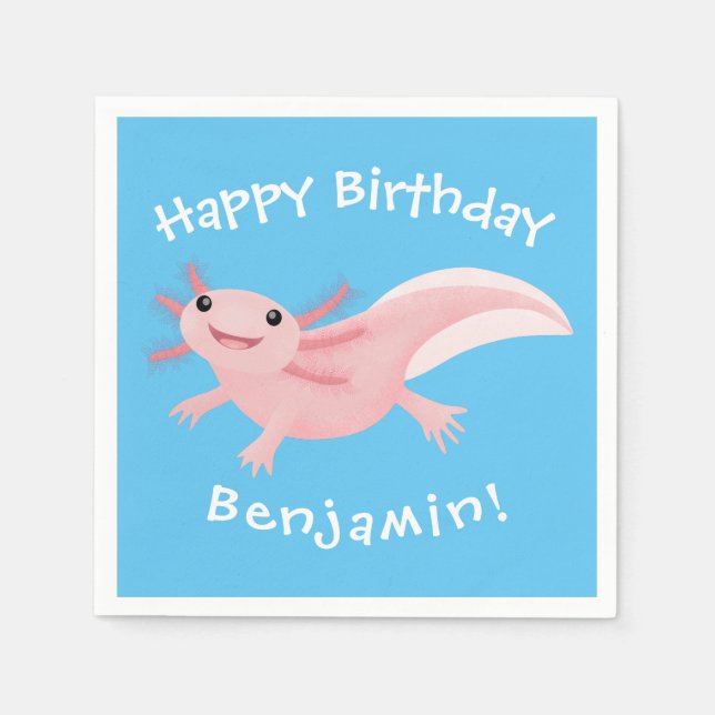 Guardanapo De Papel Exolotl branco rosa feliz (Frente)