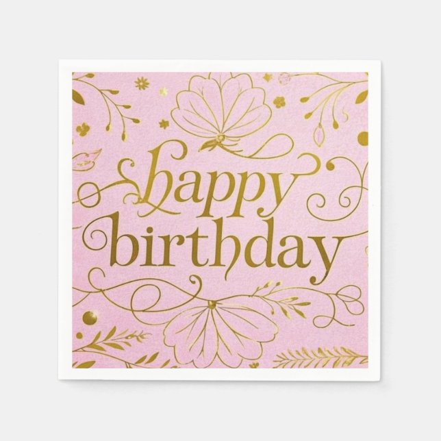 Guardanapo De Papel Extraente elegante Dourado de aniversário luxuoso  (Frente)