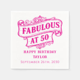 Guardanapo De Papel Fabulous at 50 Vintage Chic Birthday Pink