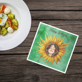 Guardanapo De Papel Face of Peaceful Girl Big Yellow Sunflower Green
