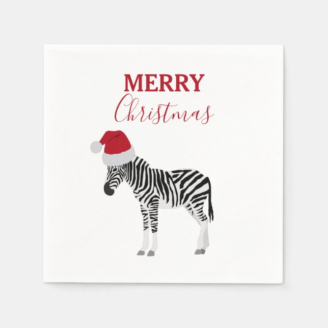 Guardanapo De Papel Fácil de Zebra Natal com Papai Noel (Frente)