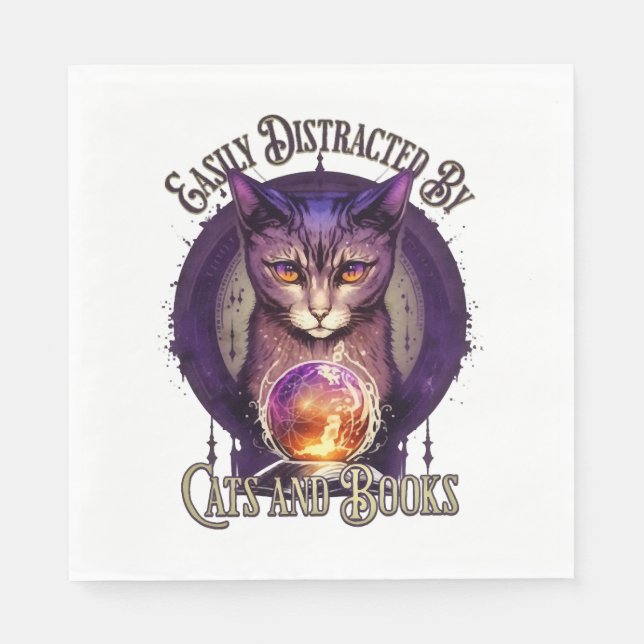 Guardanapo De Papel Fácil distração por Design de Livros e Gatos (Frente)